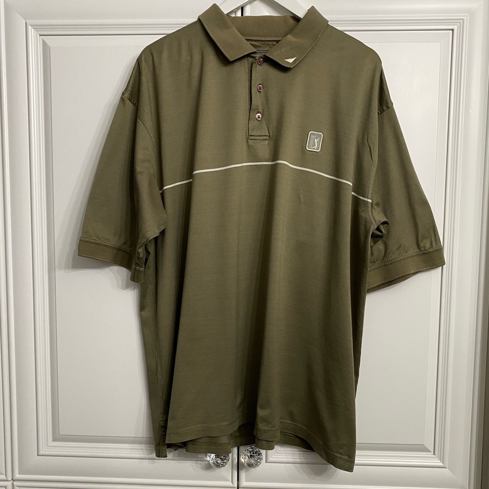 Ahead Men's Size XL Short Sleeve Polo Shirt In Camo Green w/White Stripe